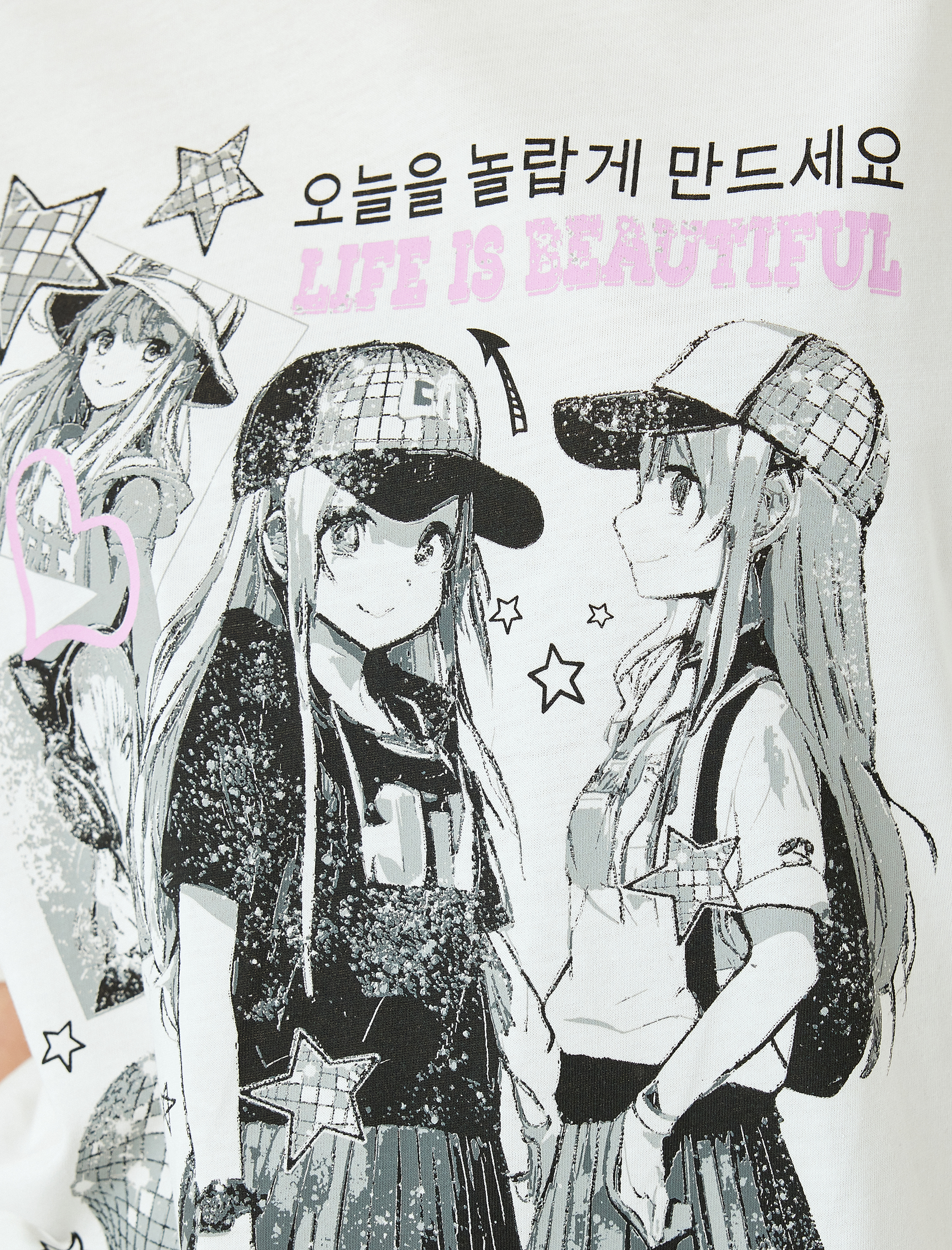   Bisiklet Yaka Kısa Kollu Baskılı Oversize Anime Tişört