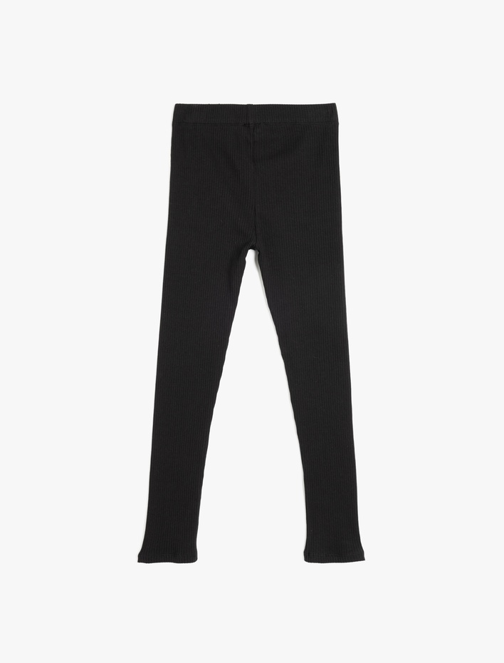 Kız Çocuk Beli Lastikli Etiket Detaylı Pamuklu Basic Tayt