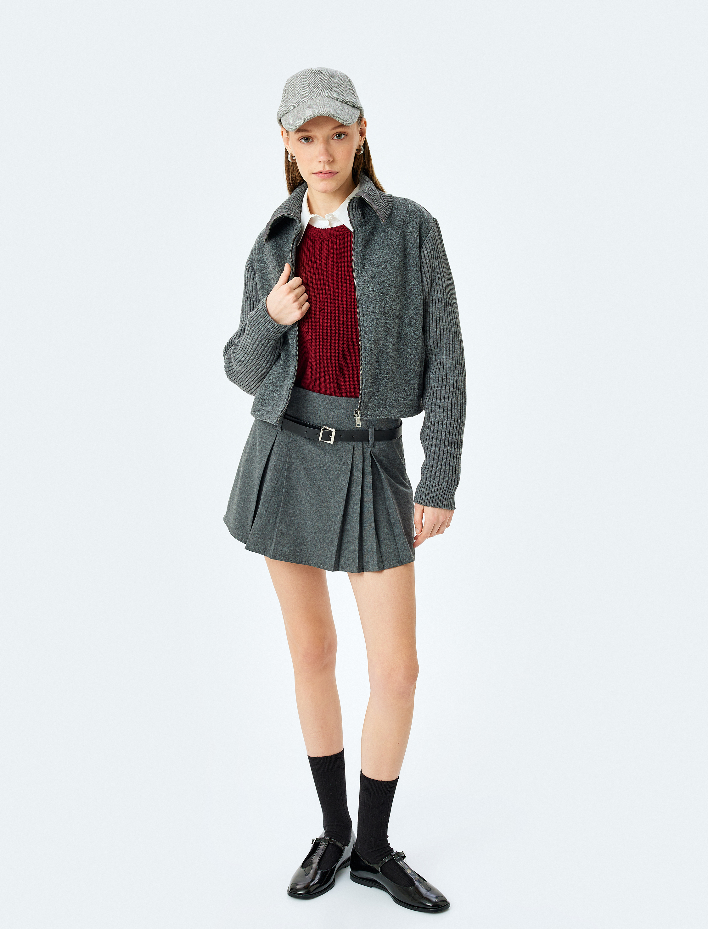   Fermuarlı Slim Fit Dik Yaka Uzun Kollu Sweatshirt