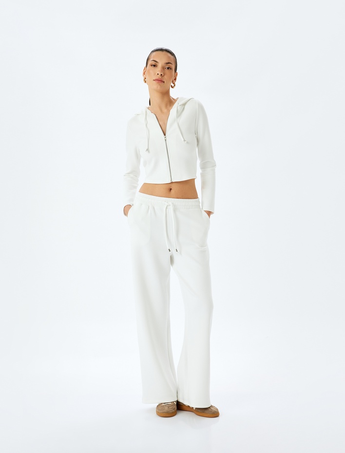  Uzun Kollu Fermuarlı Modal Kapüşonlu Sweatshirt