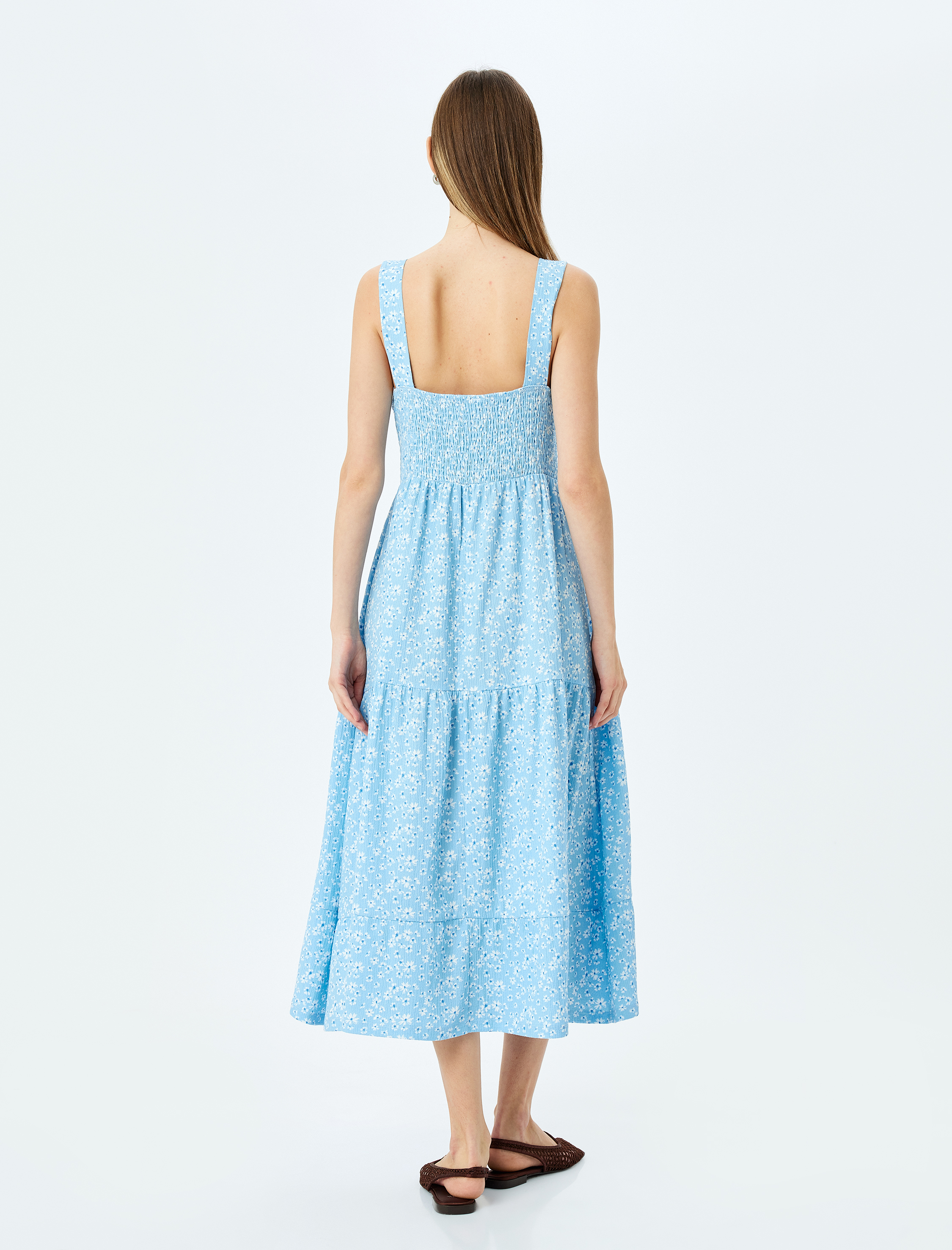   Gipeli Kalın Askılı Çiçekli Midi Kolsuz Elbise Bürümcük