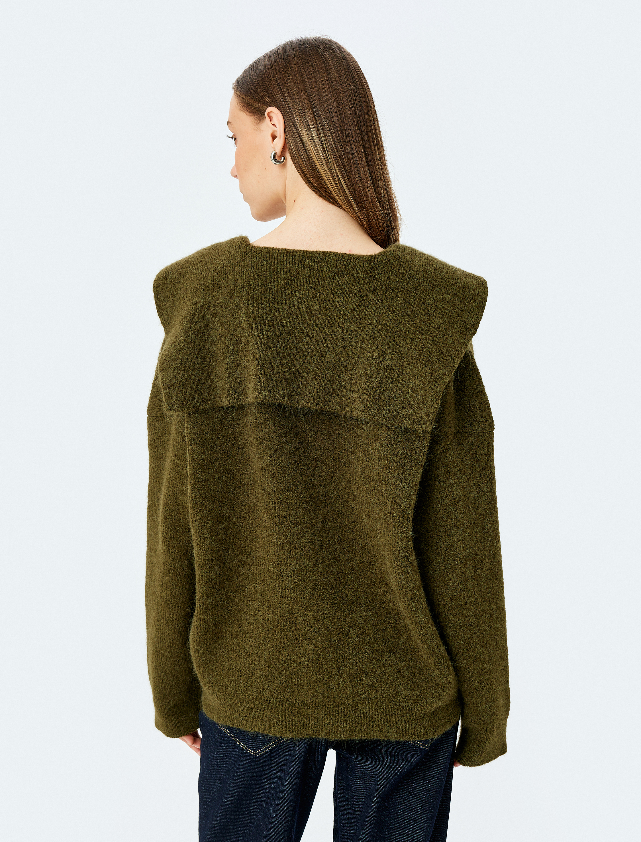   Kapüşonlu V Yaka Düğmeli Uzun Kollu Hırka