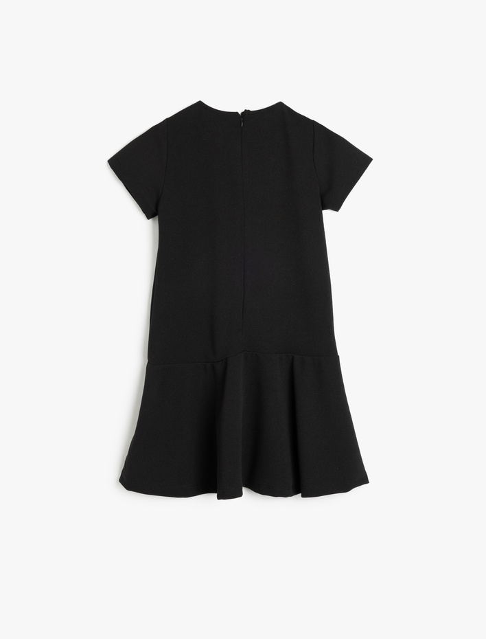 Kız Çocuk Kısa Kollu Cep Detaylı Bisiklet Yaka Elbise