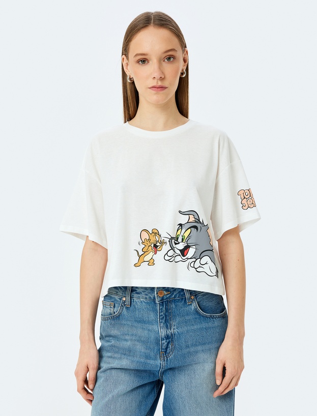 Tom ve Jerry Lisanslı Baskılı Oversize Crop Tişört_2