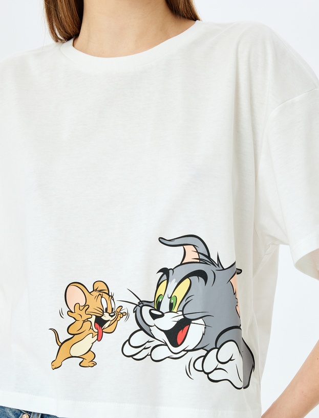 Tom ve Jerry Lisanslı Baskılı Oversize Crop Tişört_4