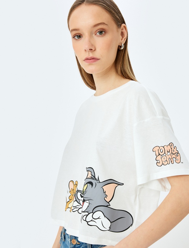 Tom ve Jerry Lisanslı Baskılı Oversize Crop Tişört_0