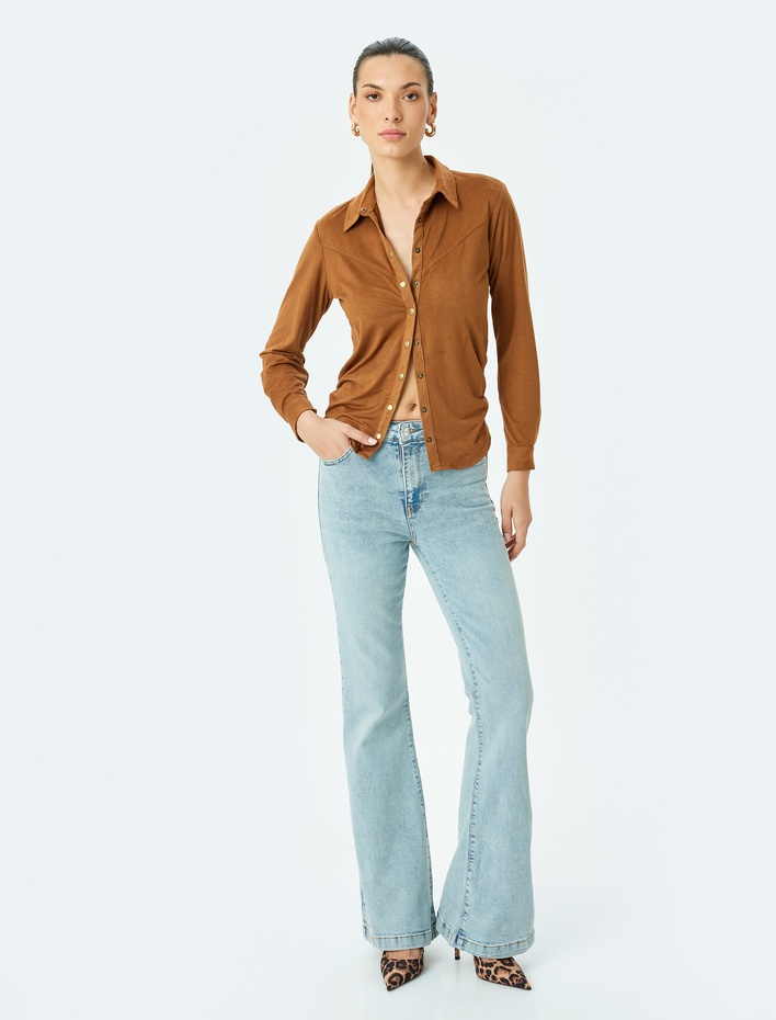  Yüksek Bel İspanyol Paça Denim Pantolon - Flare Jean