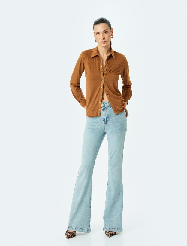 Yüksek Bel İspanyol Paça Denim Pantolon - Flare Jean_0