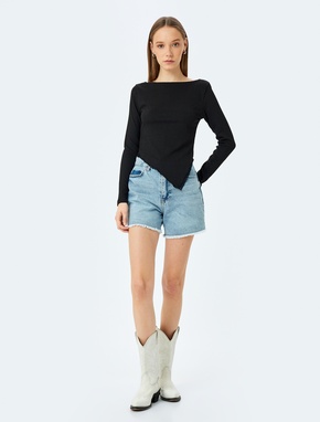 Kayık Yaka Asimetrik Slim Fit Uzun Kollu Bluz_1
