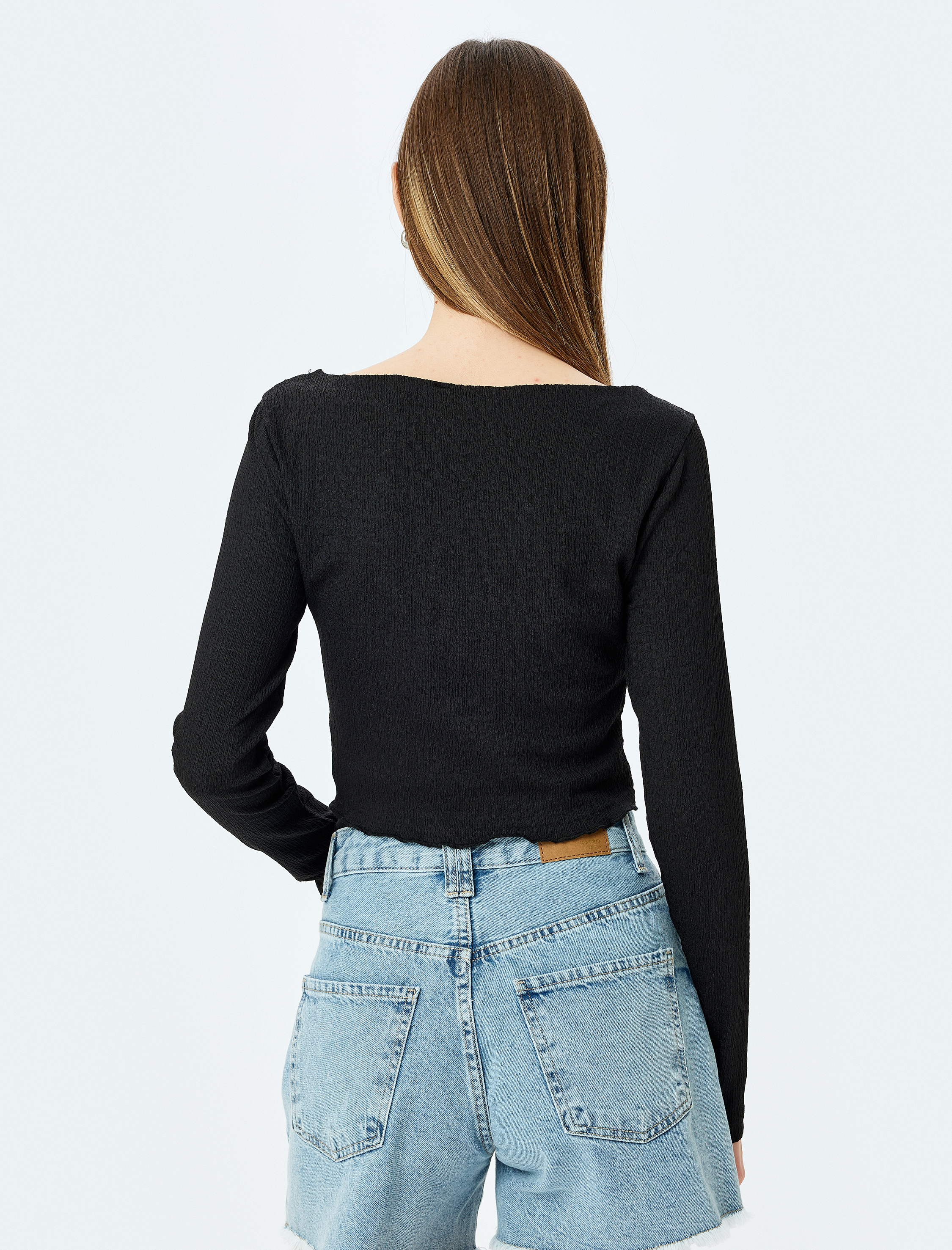   Kayık Yaka Asimetrik Slim Fit Uzun Kollu Bluz Bürümcük