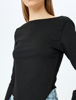 Kayık Yaka Asimetrik Slim Fit Uzun Kollu Bluz_4