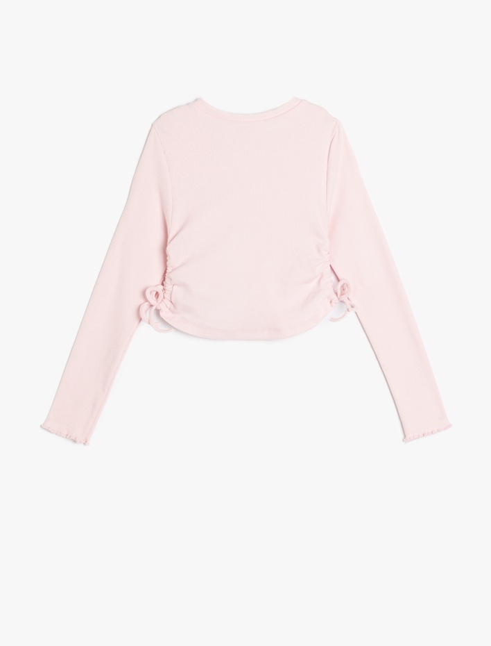 Kız Çocuk Uzun Kollu Baskı Detaylı Bisiklet Yaka Pamuklu Tişört