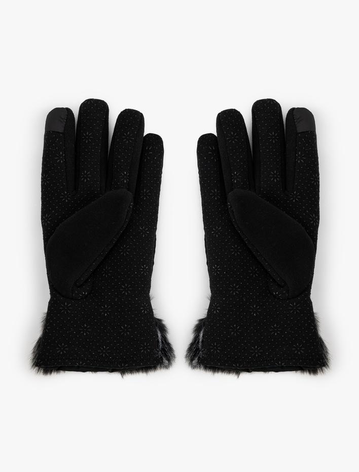 Kadın Suni Kürk Detaylı Kar Temalı Kayak Eldiveni