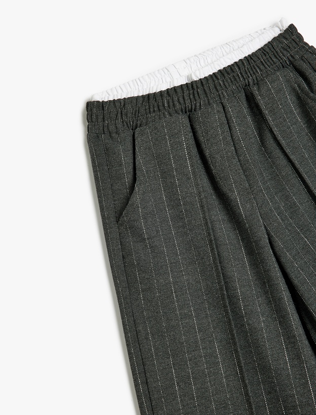 Beli Lastikli Çizgili Bol Paça Pantolon_2