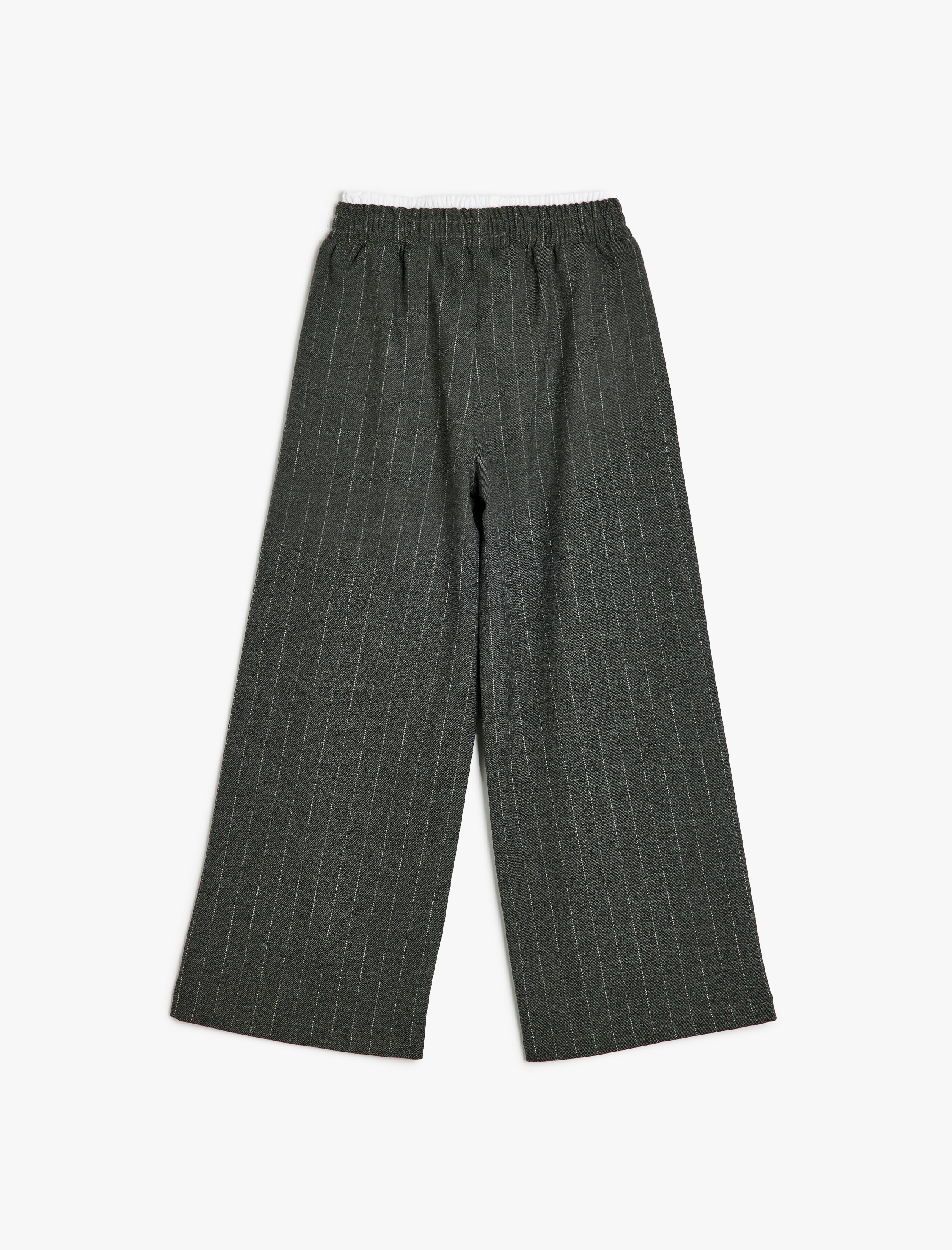 Kız Çocuk Beli Lastikli Çizgili Bol Paça Pantolon