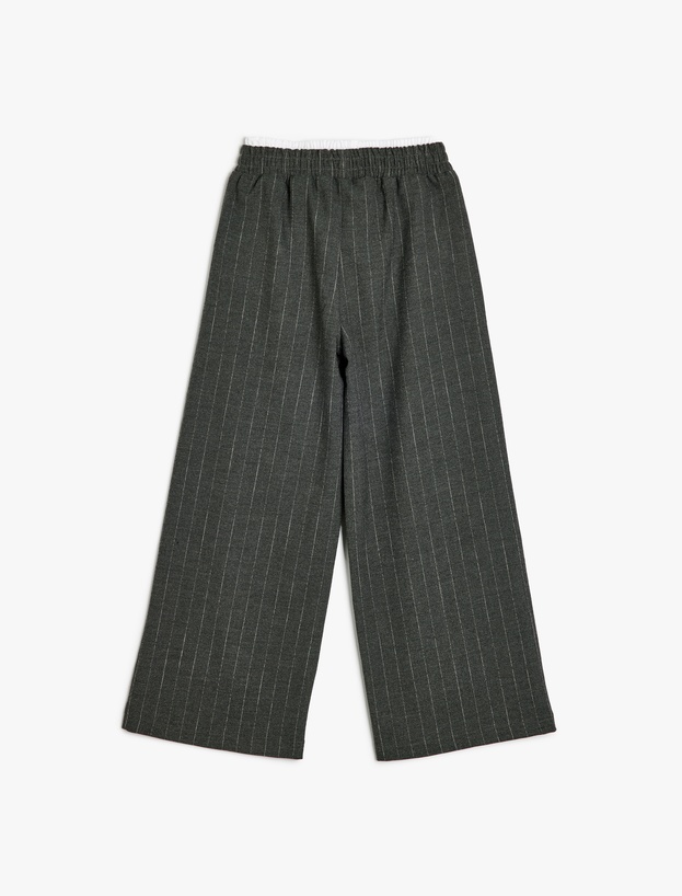 Beli Lastikli Çizgili Bol Paça Pantolon_1