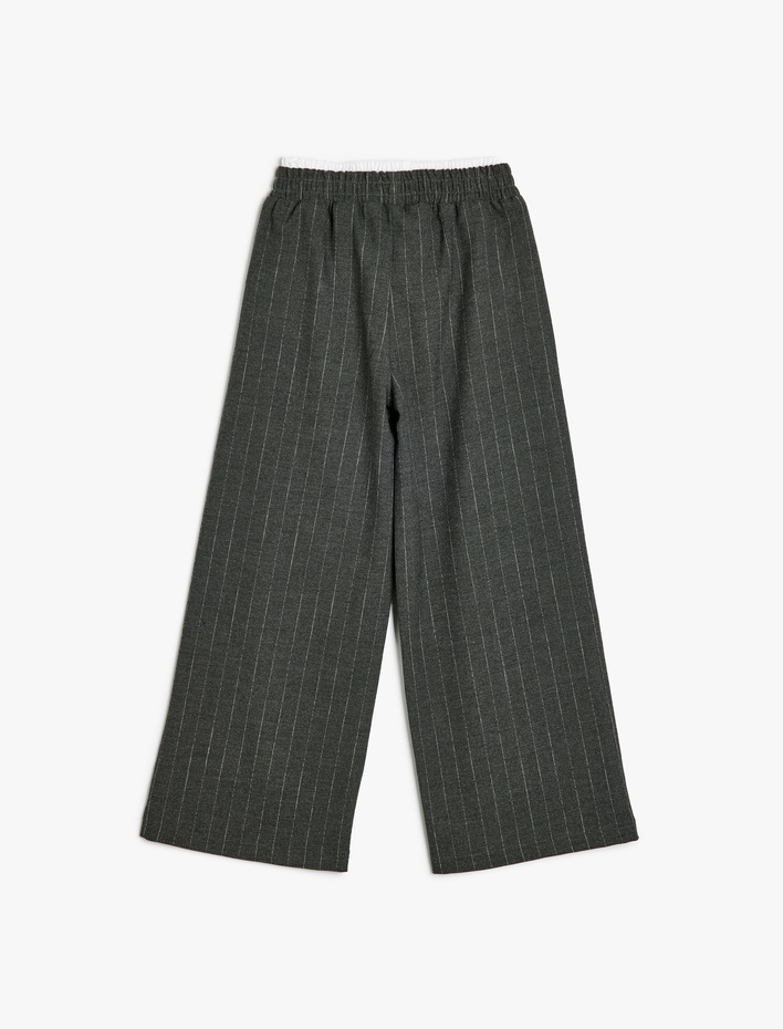 Kız Çocuk Beli Lastikli Çizgili Bol Paça Pantolon
