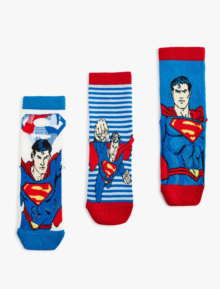 Erkek Çocuk 3'lü Superman Baskılı Çorap Seti Lisanslı