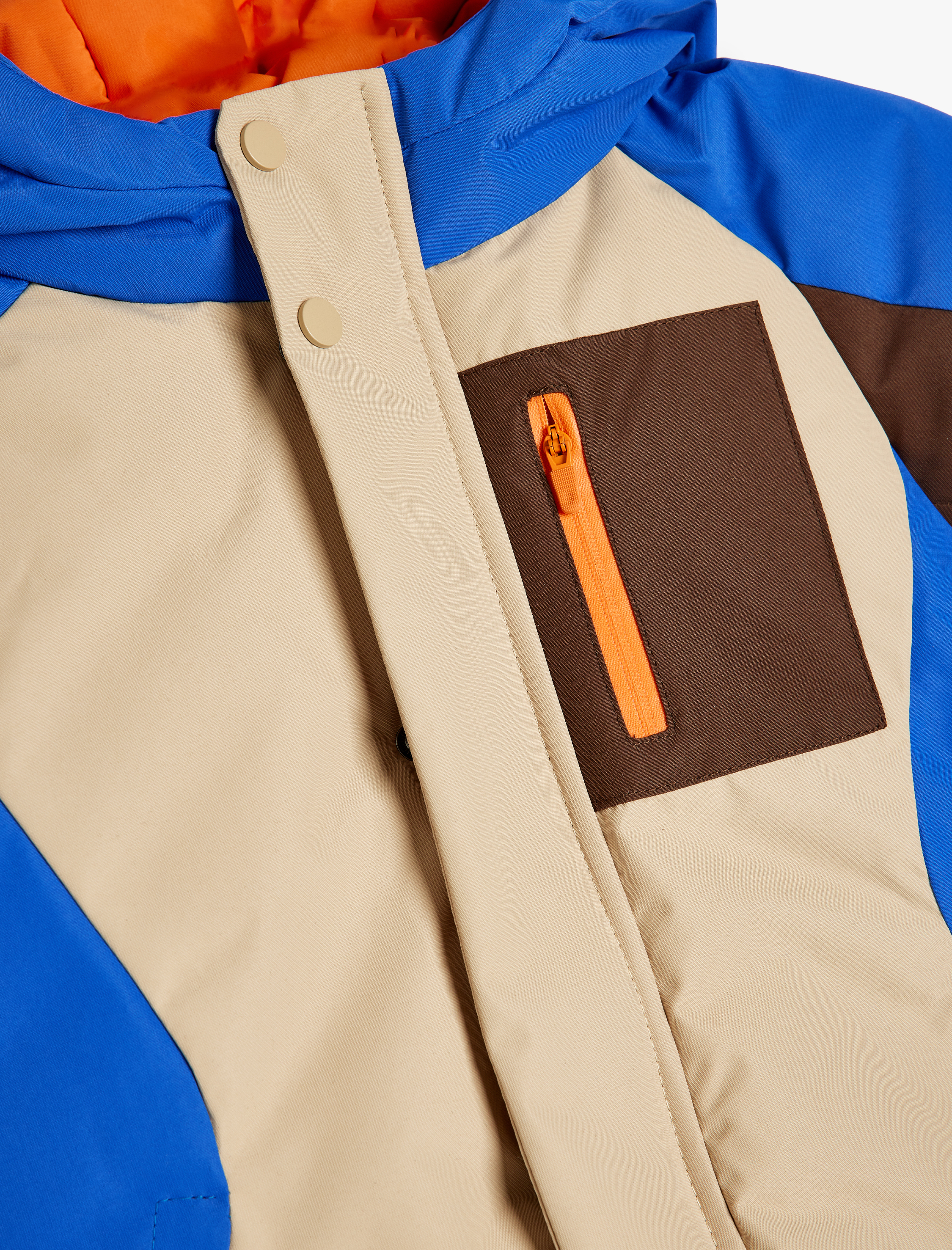  Erkek Bebek Kapşonlu Fermuarlı Uzun Kollu Cep Detaylı Renk Bloklu Mont&nbsp;