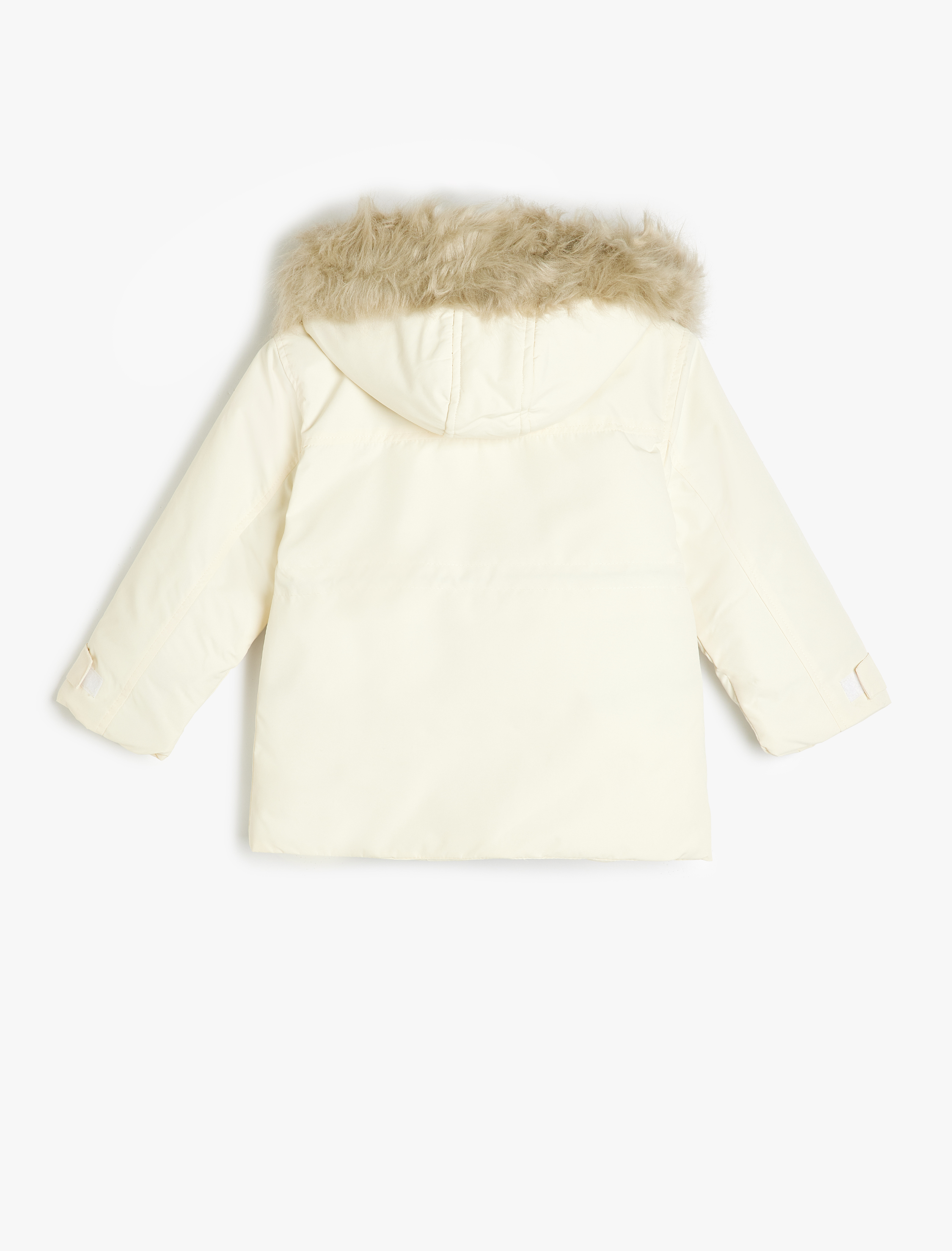  Kız Çocuk Suni Kürklü Cep Detaylı Uzun Kollu Kapitone Şişme Mont