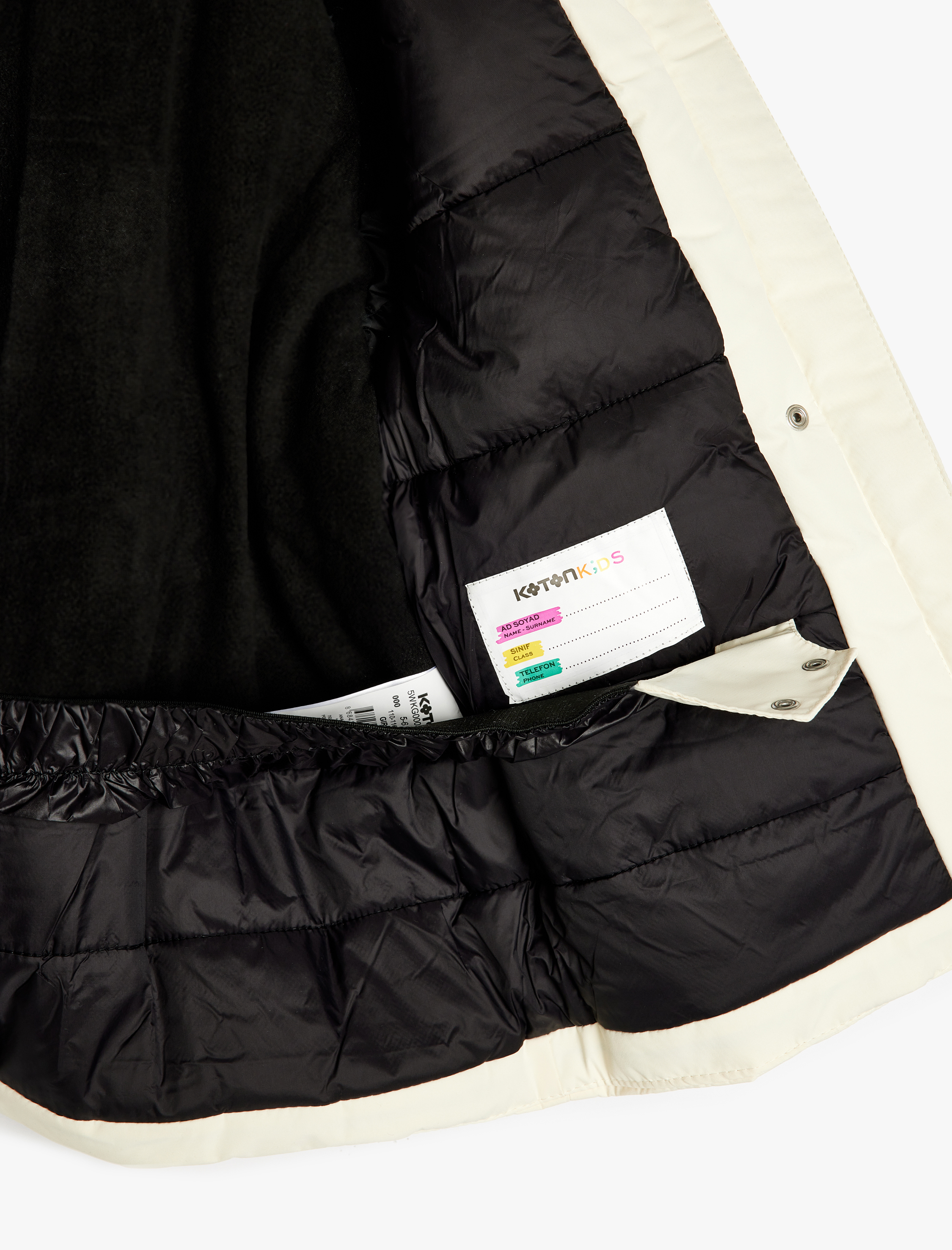  Kız Çocuk Suni Kürklü Cep Detaylı Uzun Kollu Kapitone Şişme Mont