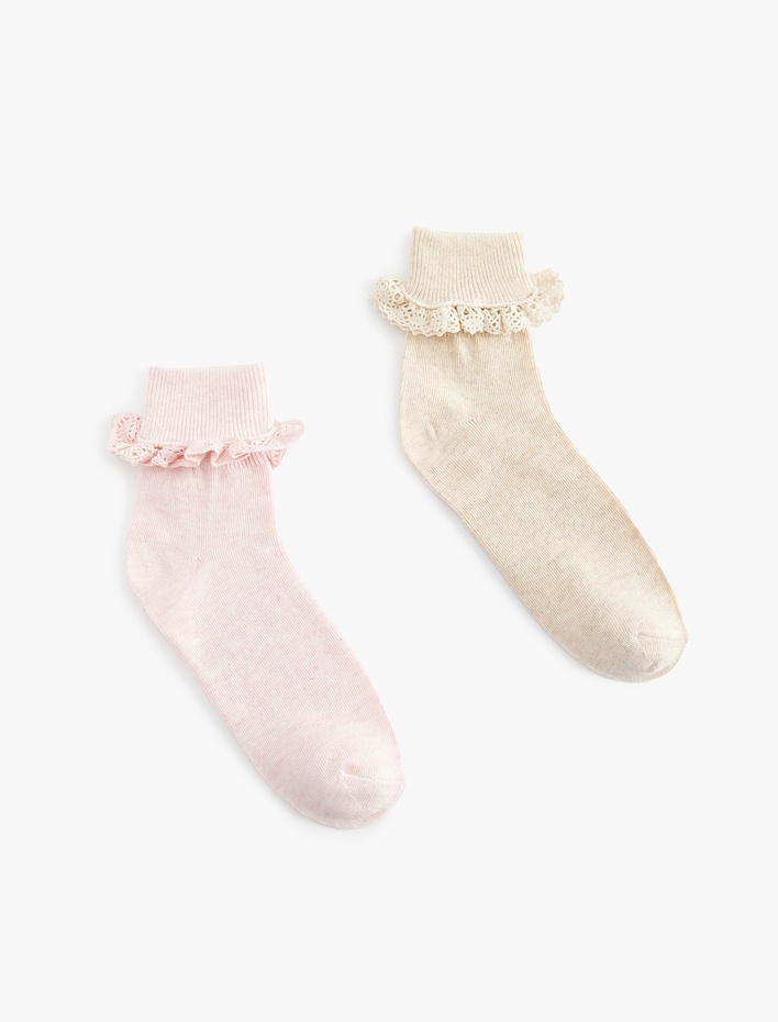 Kız Çocuk 2'li Dantelli Soket Çorap