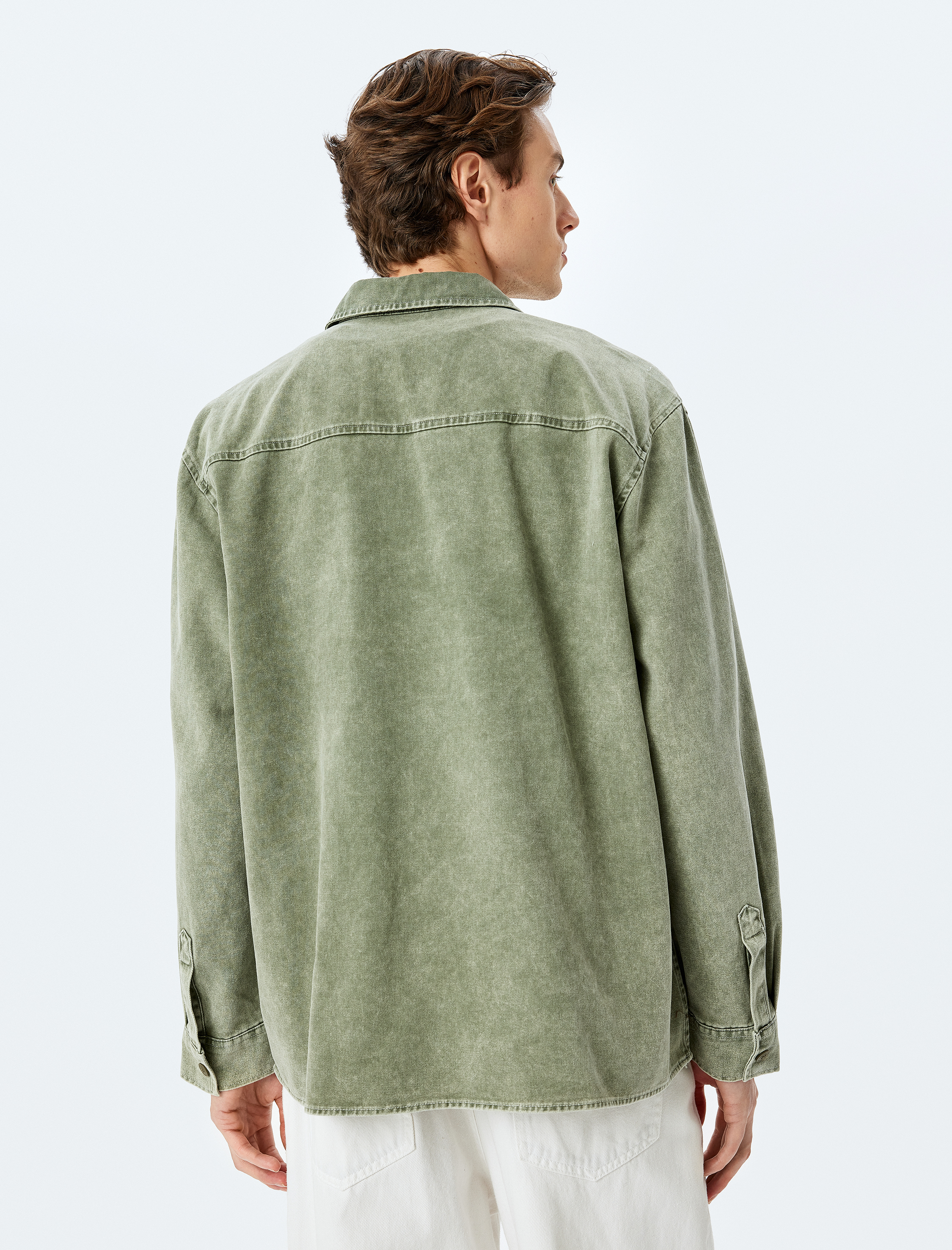 Düğmeli Pamuklu Uzun Kollu Gömlek Ceket