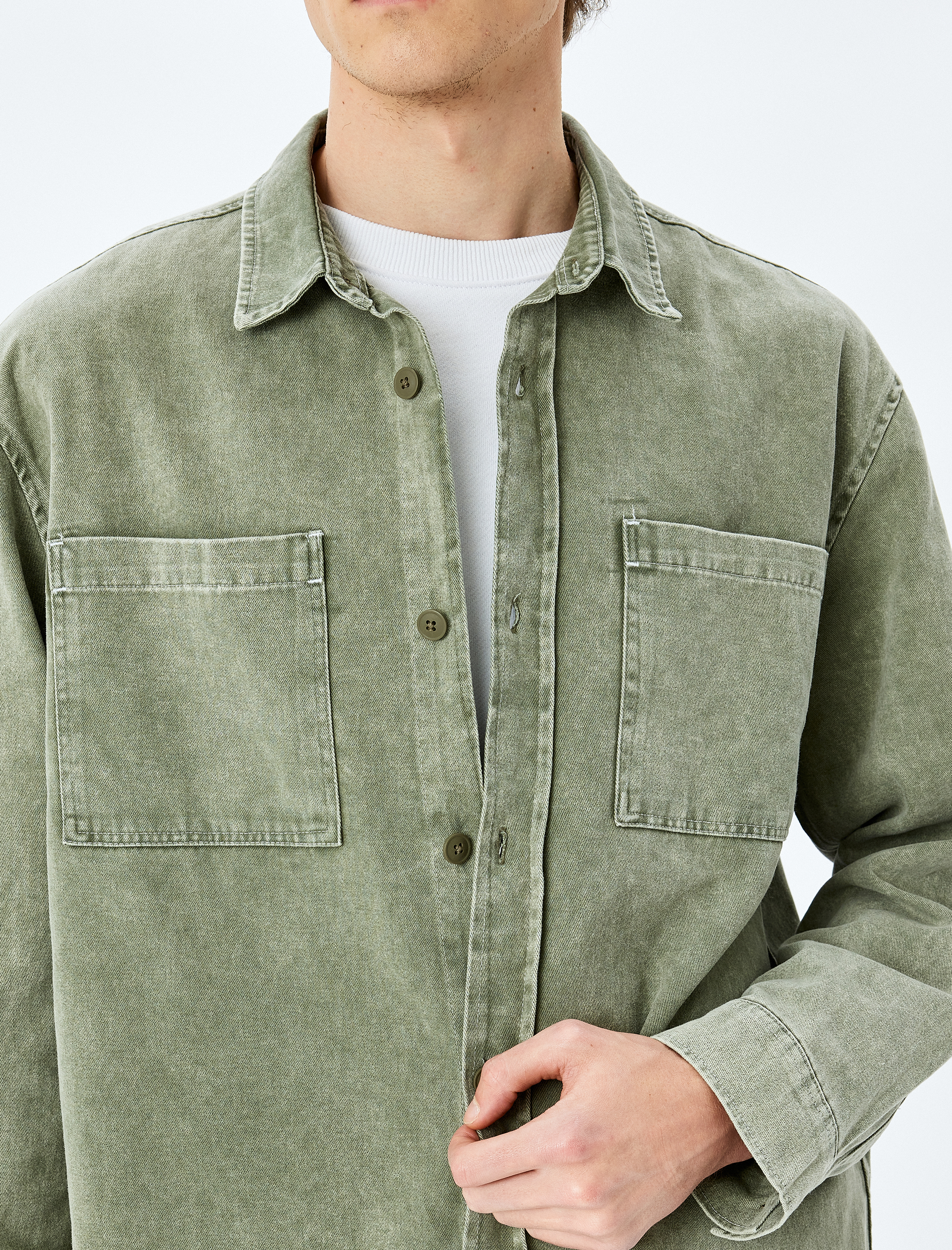 Düğmeli Pamuklu Uzun Kollu Gömlek Ceket