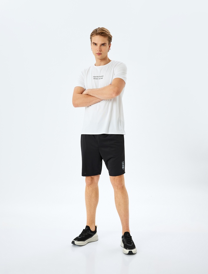  Bisiklet Yaka Kısa Kollu Slogan Baskılı Spor Tişört