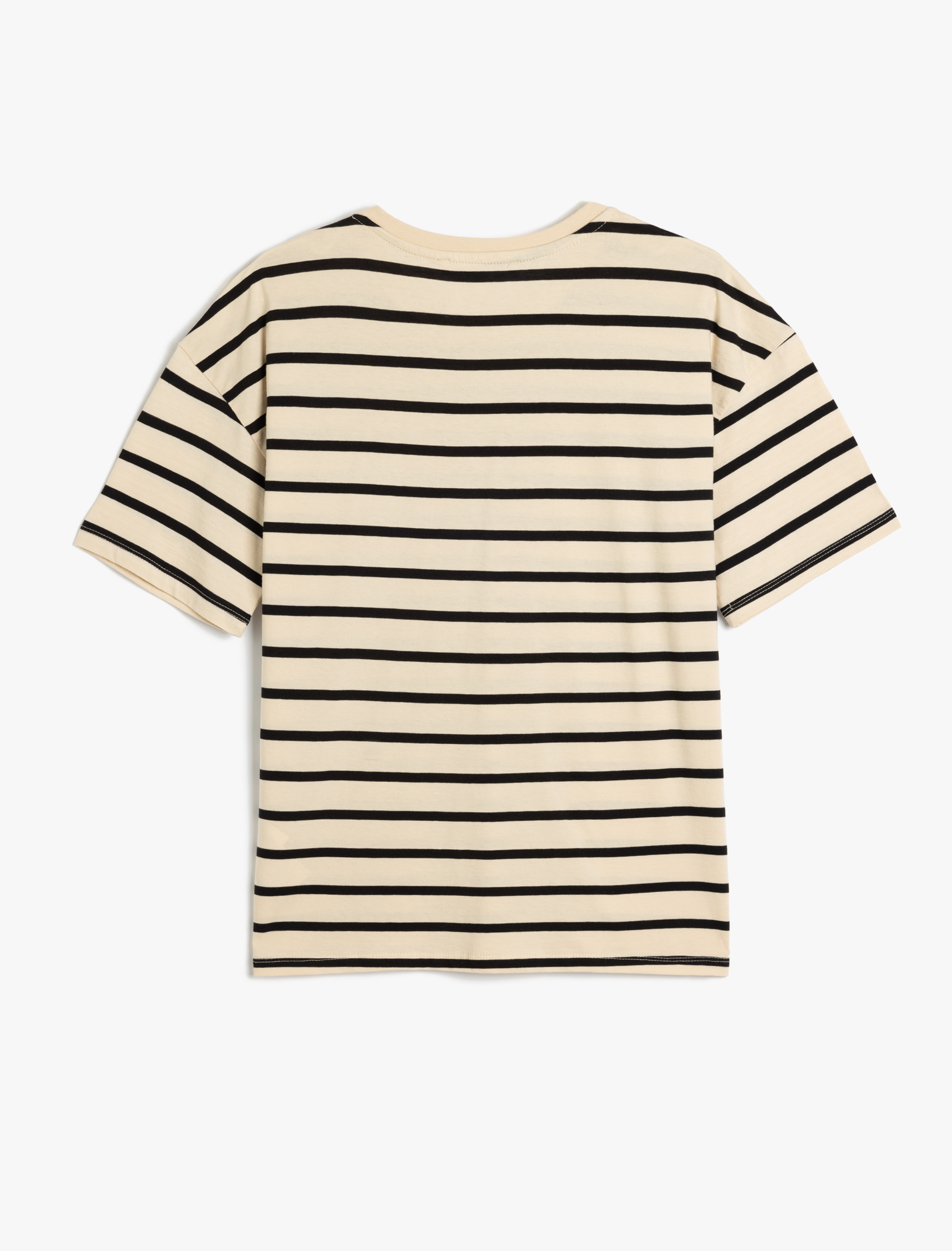 Çizgili Bisiklet Yaka Kısa Kollu Kadın Tişört