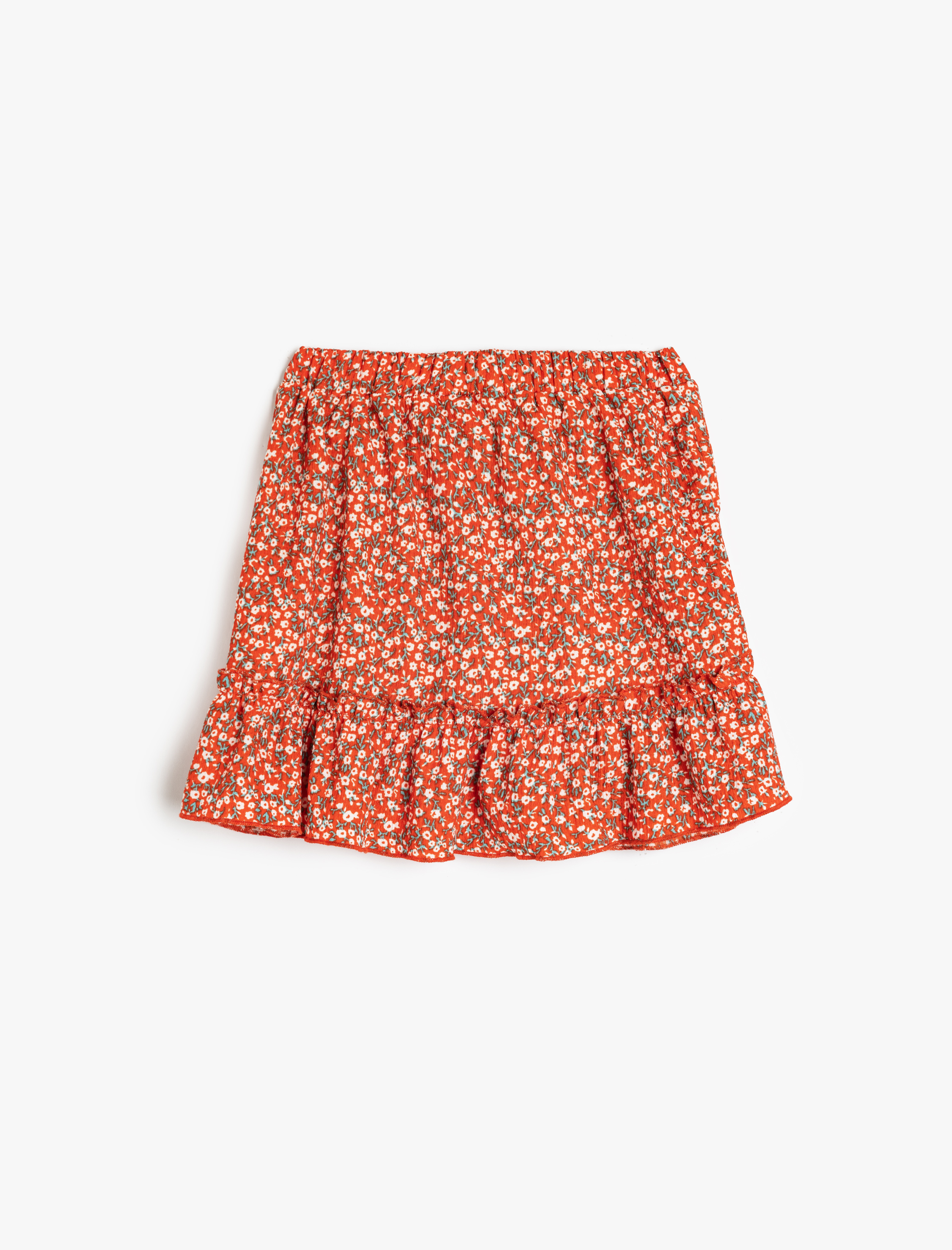 Kız Çocuk Fırfır Detaylı Beli Lastikli Kruvaze Mini Etek