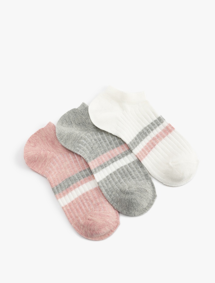 Kadın Çizgili 3'lü Çok Renkli Patik Çorap Seti