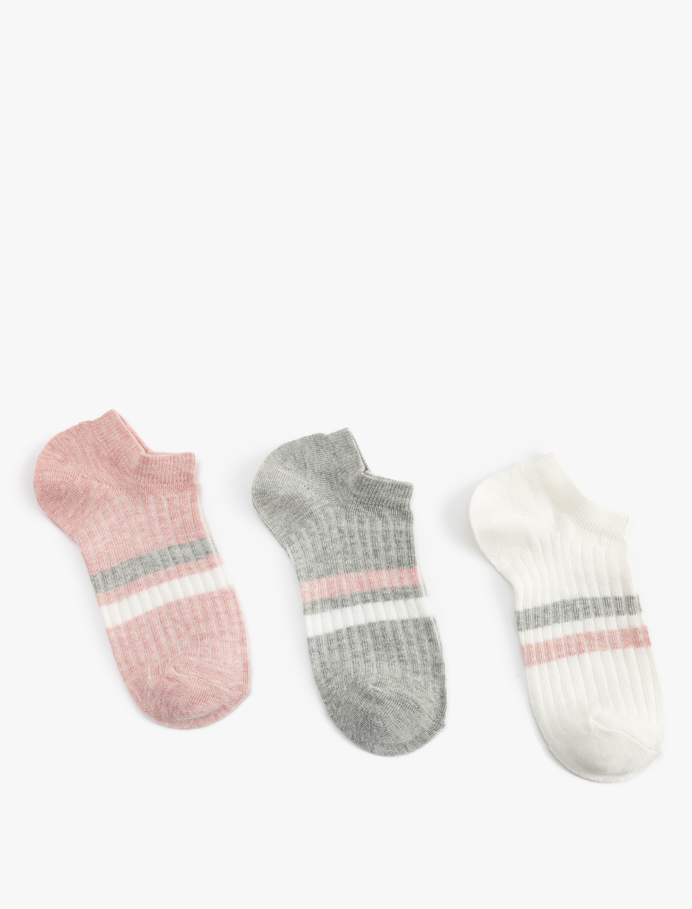  Kadın Çizgili 3'lü Çok Renkli Patik Çorap Seti