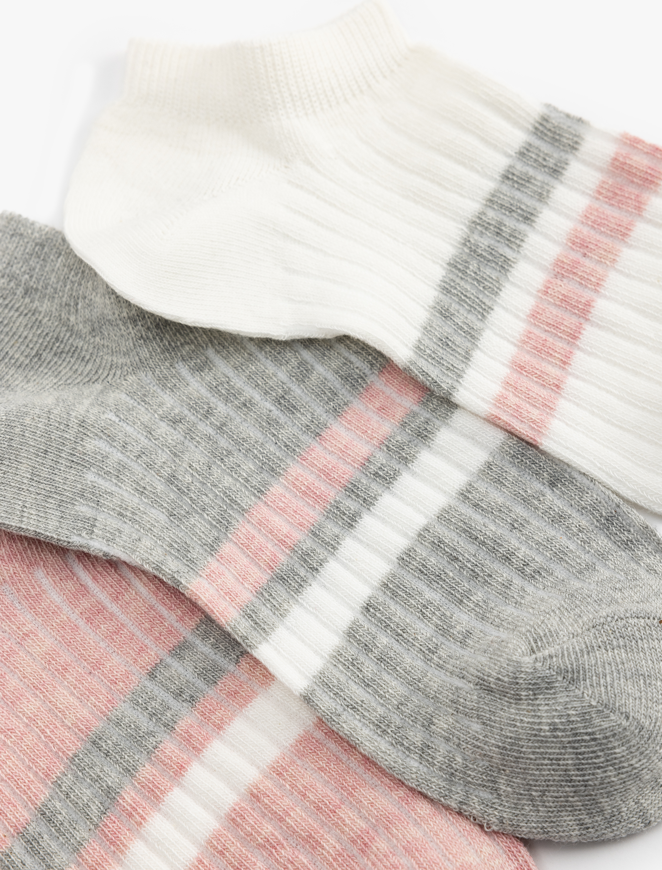  Kadın Çizgili 3'lü Çok Renkli Patik Çorap Seti