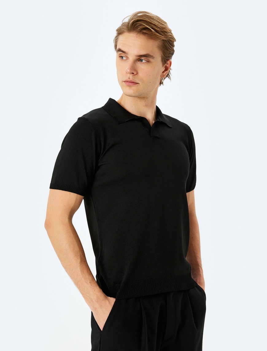   Slim Fit Polo Yaka Kısa Kollu Triko Kazak