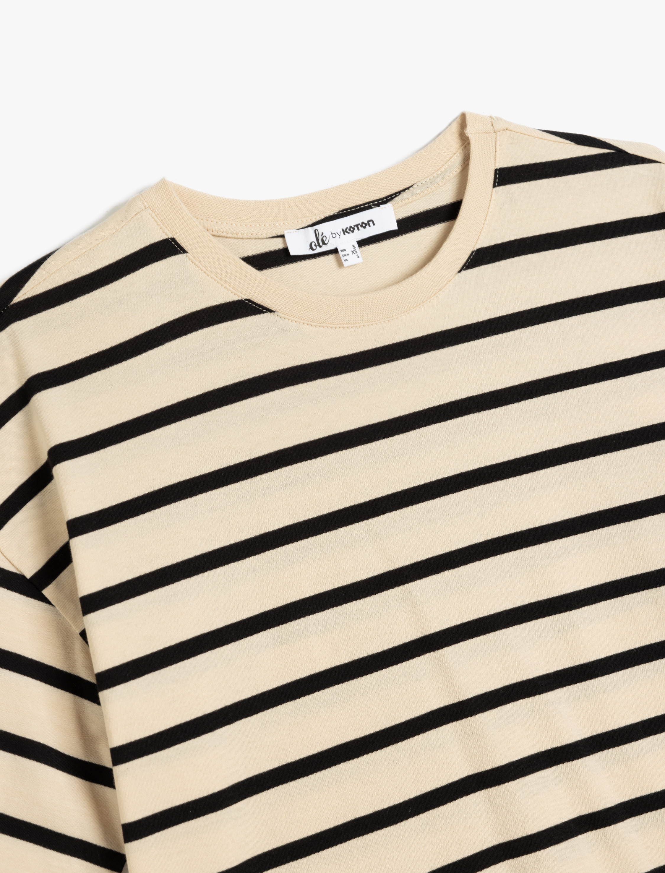 Çizgili Bisiklet Yaka Kısa Kollu Kadın Tişört