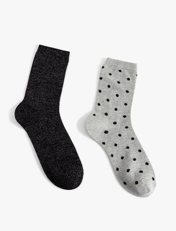 Kadın 2'li Simli Puantiyeli Soket Çorap Seti