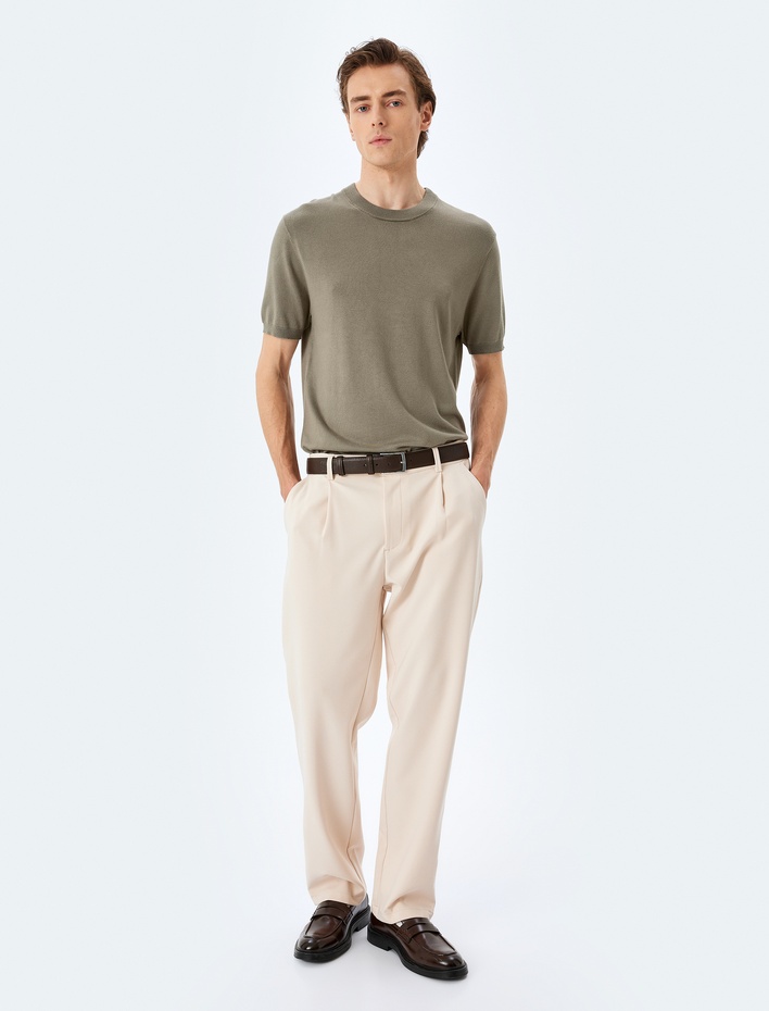  Regular Fit Bisiklet Yaka Viskon Basic Kısa Kollu Triko Tişört