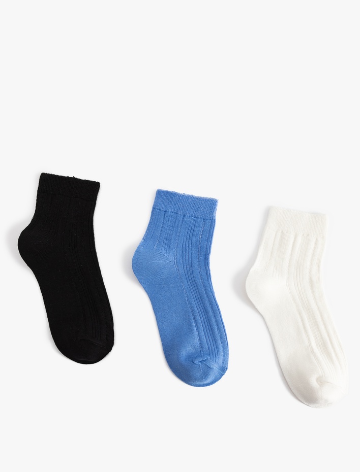 Kadın 3'lü Çok Renkli Dokulu Patik Çorap Seti