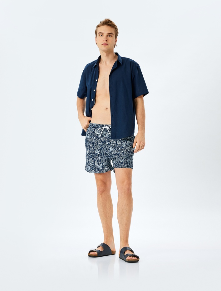  Baskılı Oversize Beli Bağcıklı Deniz Şortu