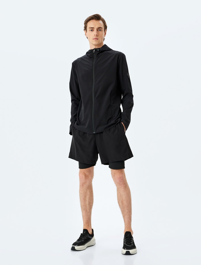  Fermuarlı Paraşüt Kumaş Kapşonlu Spor Ceket