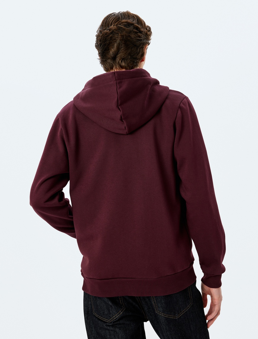   Cep Detaylı Şardonlu Fermuarlı Pamuklu Basic Kapşonlu Sweatshirt