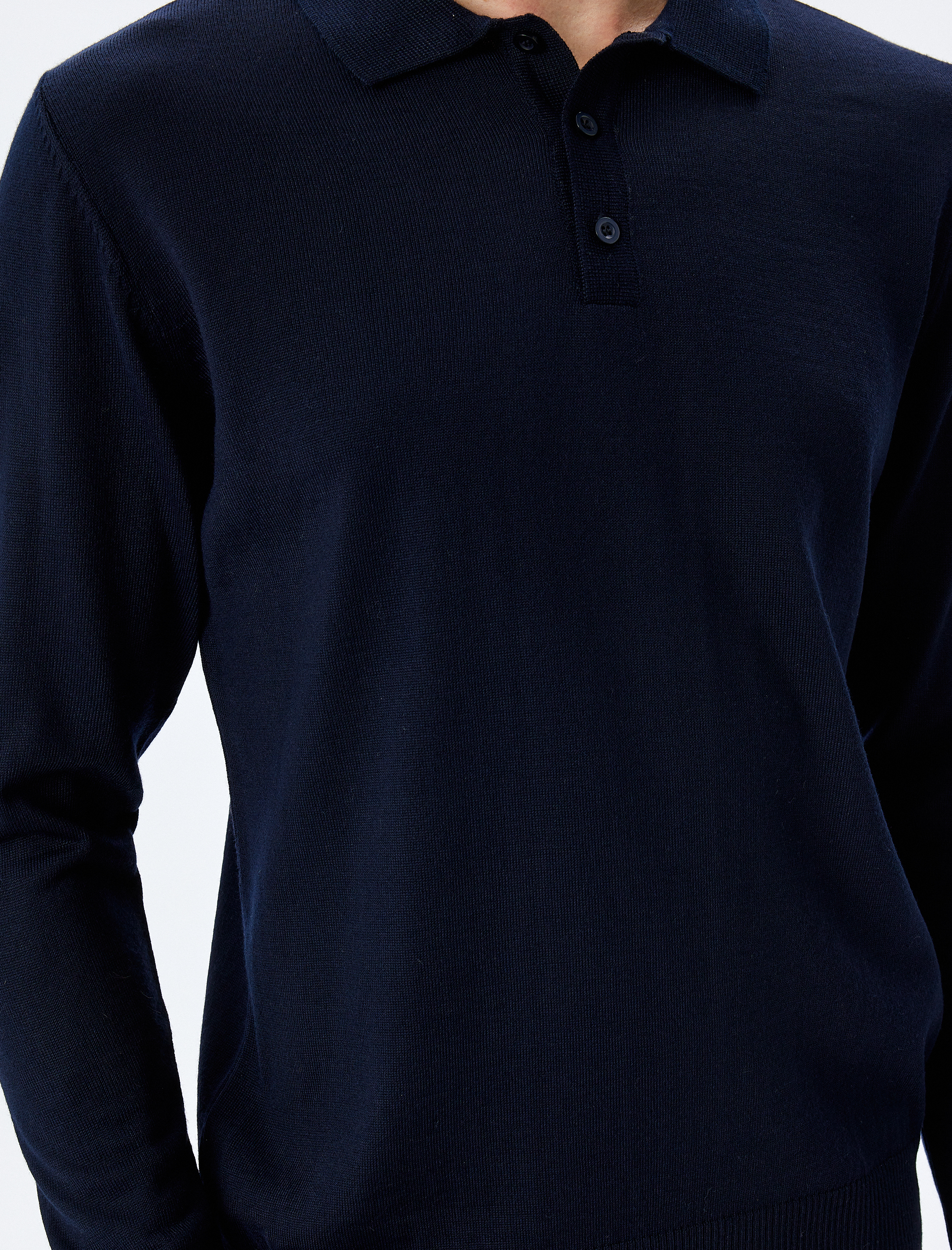   Polo Yaka Düğmeli Basic Uzun Kollu Triko Kazak