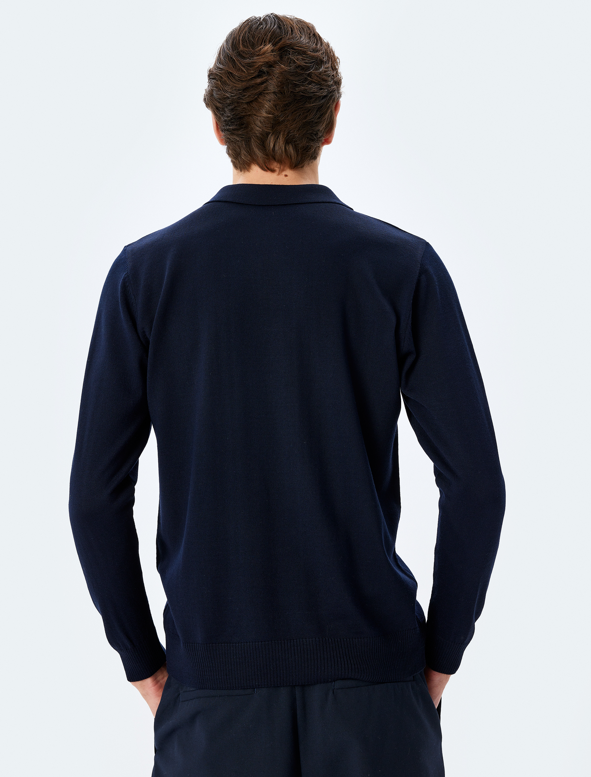   Polo Yaka Düğmeli Basic Uzun Kollu Triko Kazak