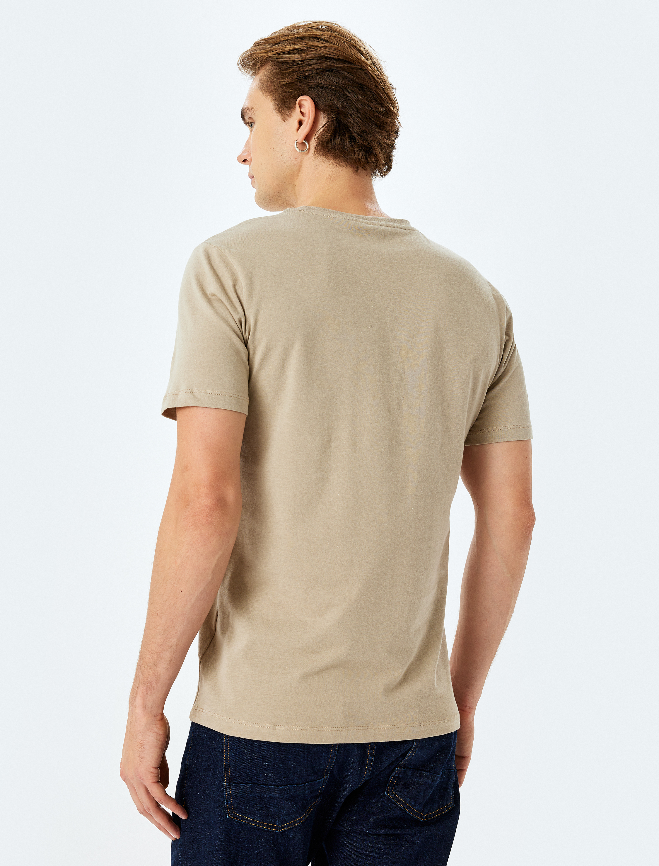   Kısa Kollu Pamuklu Bisiklet Yaka Slim Fit Slogan Baskılı Tişört