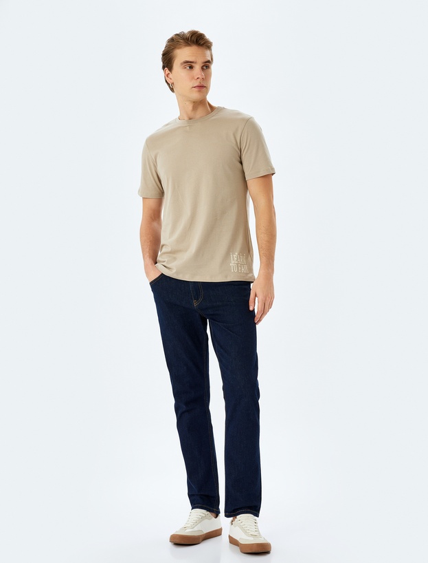 Kısa Kollu Pamuklu Bisiklet Yaka Slim Fit Slogan Baskılı Tişört_1