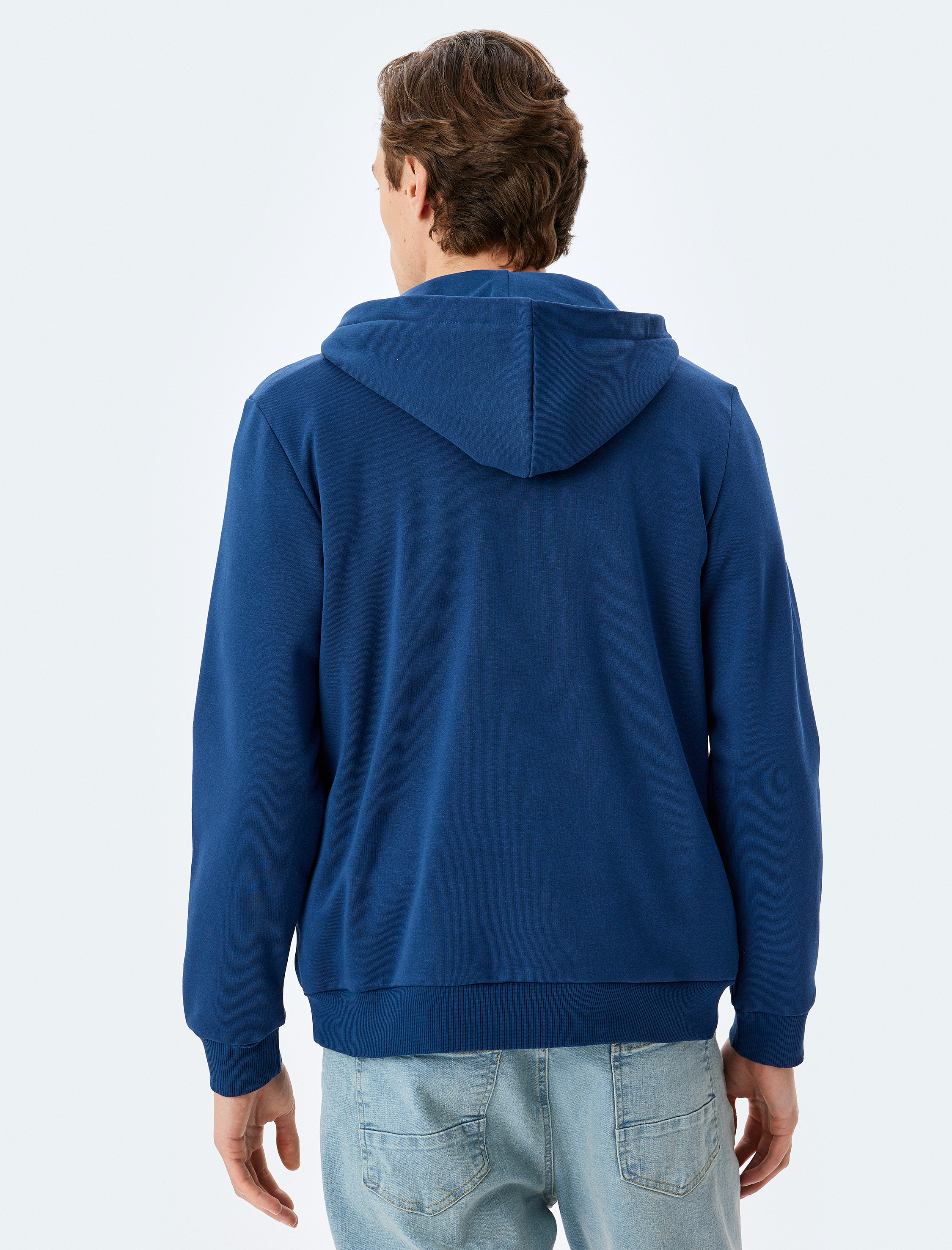   Kapşonlu Pamuk Karışımlı Şardonlu Basic Yarım Fermuarlı Sweatshirt