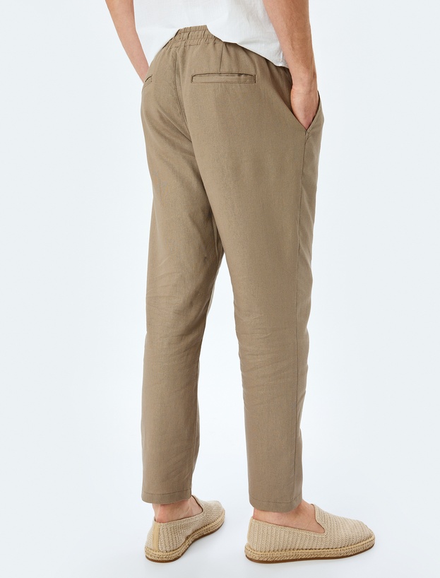 Beli Bağcıklı Keten Viskon Karışımlı Chino Pantolon_3