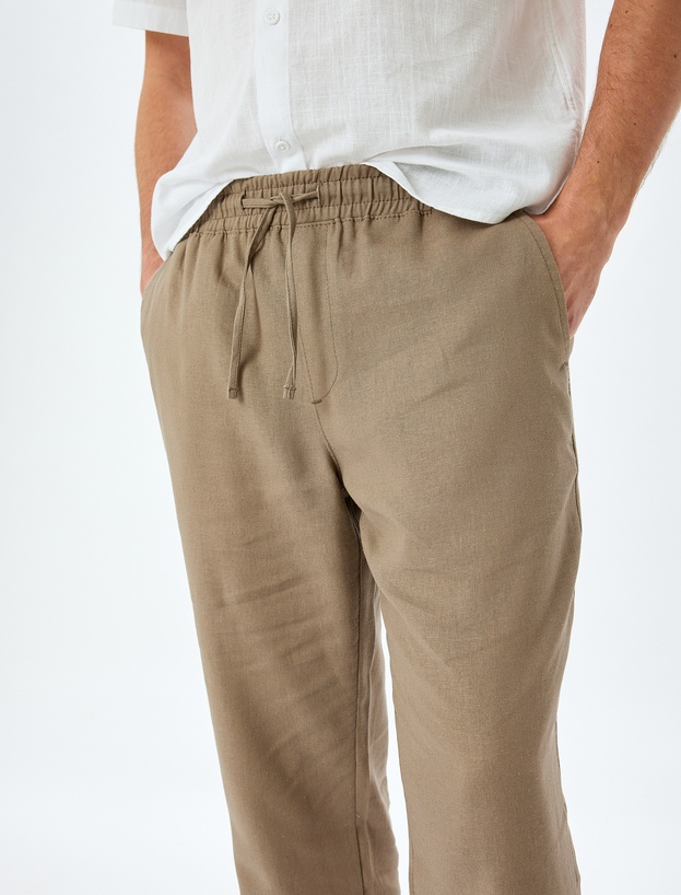 Beli Bağcıklı Keten Viskon Karışımlı Chino Pantolon_4