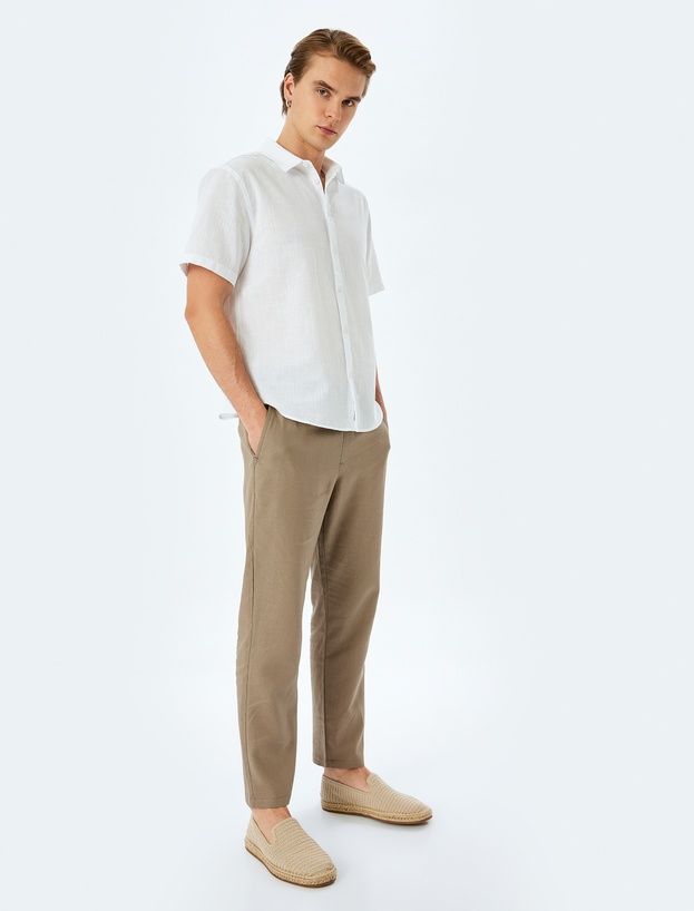 Beli Bağcıklı Keten Viskon Karışımlı Chino Pantolon_1
